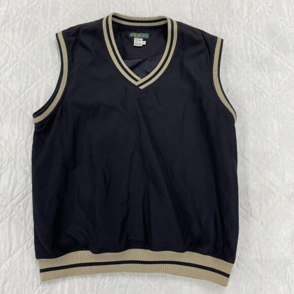 Vtg Am Player black/tan Golf windbreaked‎ V neck pullover XL